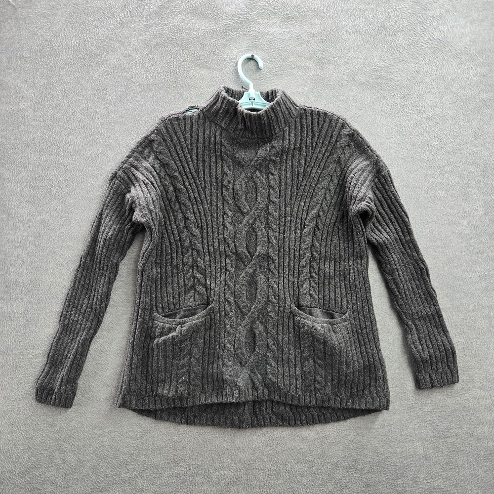 Abercrombie & Fitch Women Sweater M Gray Cable Knit Coastal Grandmother Y2K READ